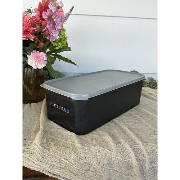Tupperware Vintage Stock (Lg) Memory Mates Shutter Box Black Grey Dividers Photo - Picture 1 of 8
